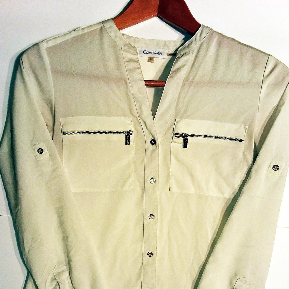 Calvin Klein White Button Up High/Lo Blouse XS